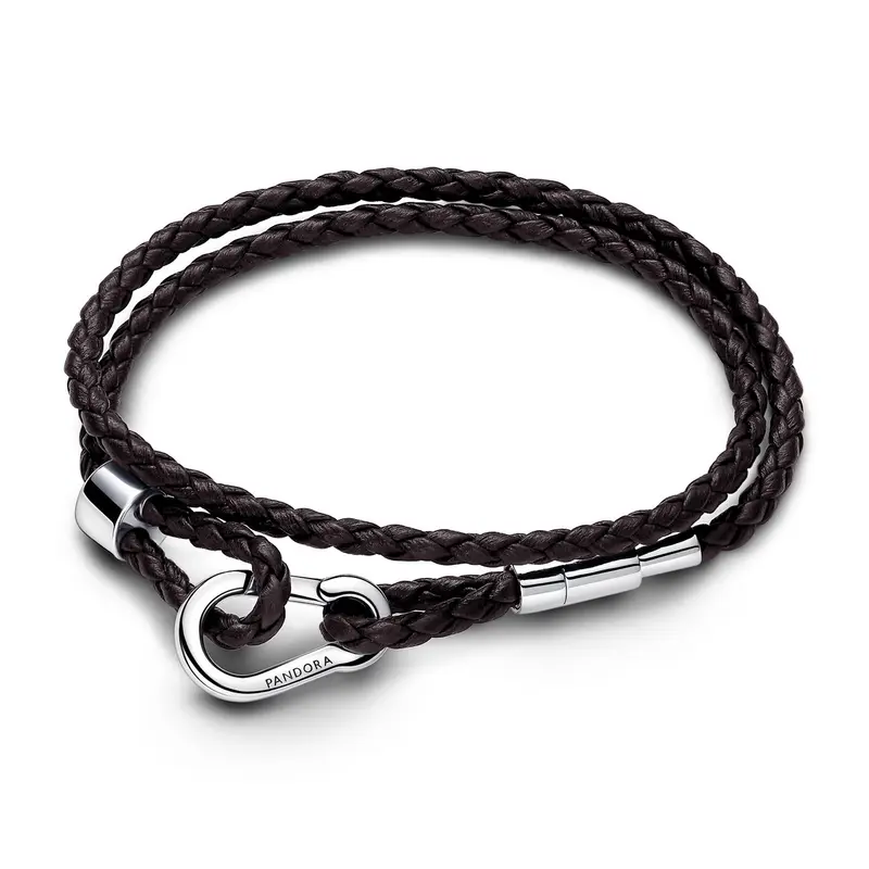 Pandora Moments Bruine Geweven Leren Armband zilver 593338C01