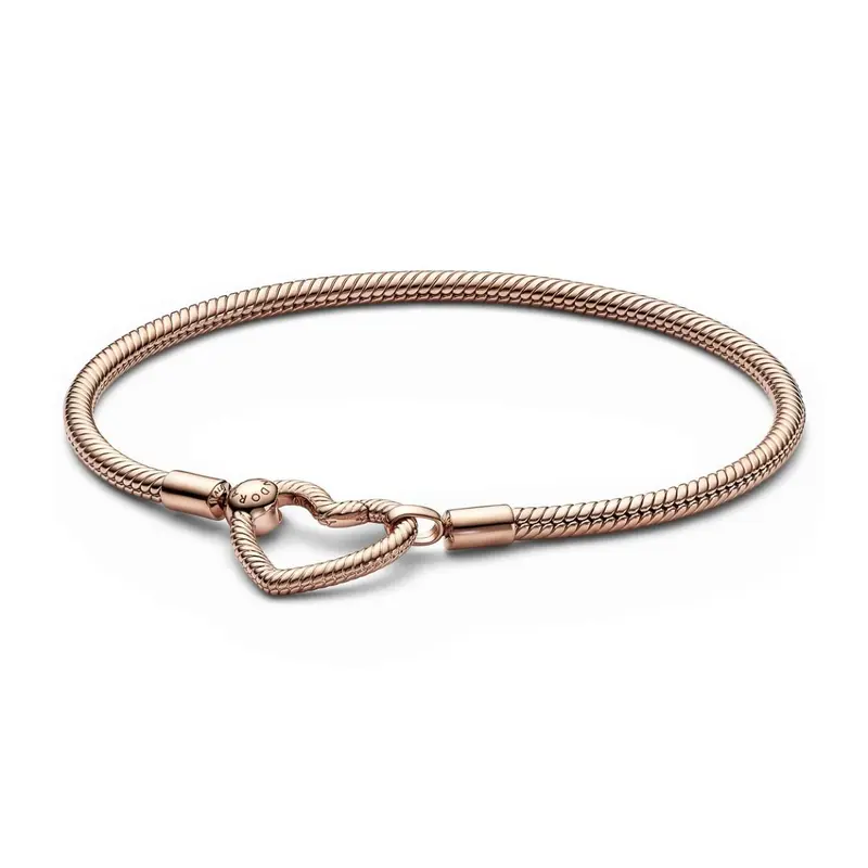 Pandora Moments Hearts Closure Slangenschakelarmband roségoudverguld 582257C00