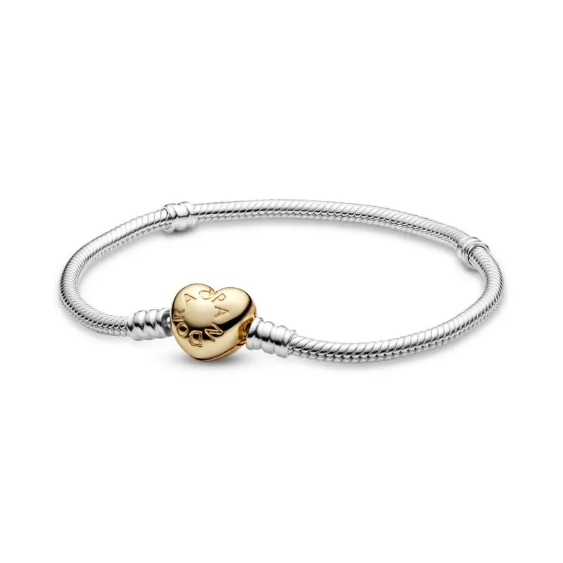 Pandora Moments Snake Chain-armband met hartsluiting bicolor zilver en goudverguld 568707C00