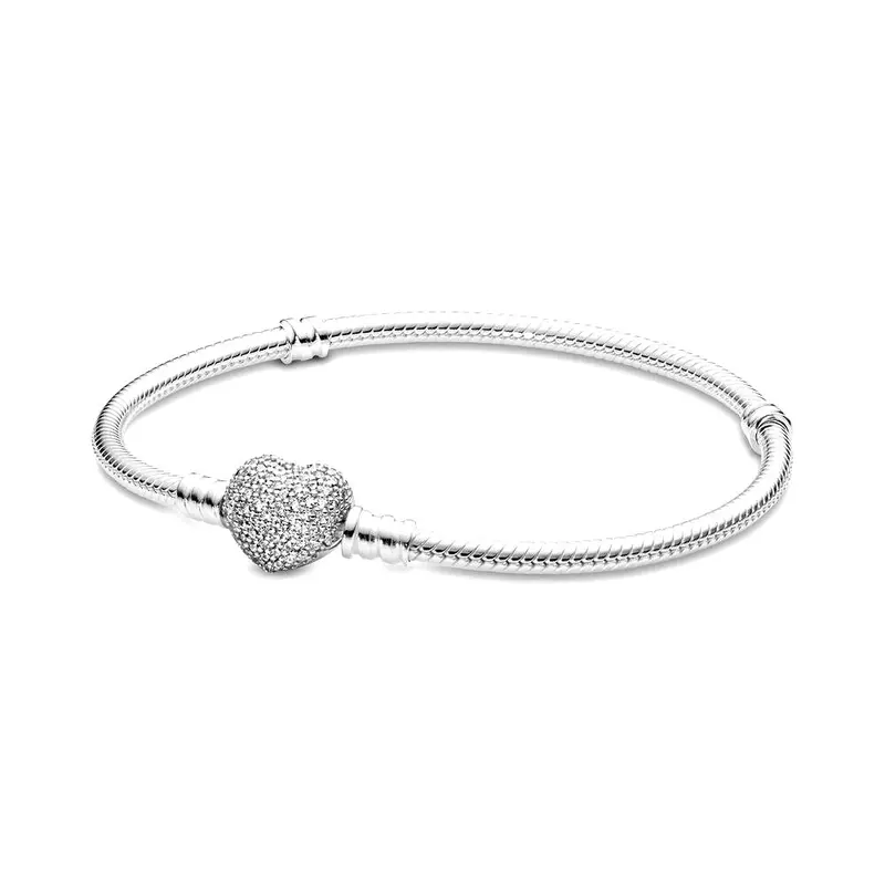 Pandora Moments Sprankelende Snake Chain Armband met Hartsluiting zilver 590727CZ