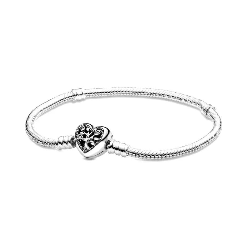 Pandora Moments Stamboom Snake Chain Armband met Hartsluiting zilver 598827C01