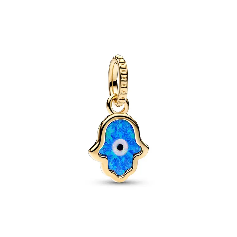 Pandora Opalescent Blauwe Hamsa Hand Hangende Bedel goudverguld 762699C01