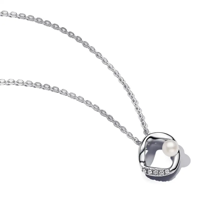 Pandora Organisch Gevormde Pavé Cirkel en Behandelde Gecultiveerde Zoetwater Parelketting zilver 393303C01