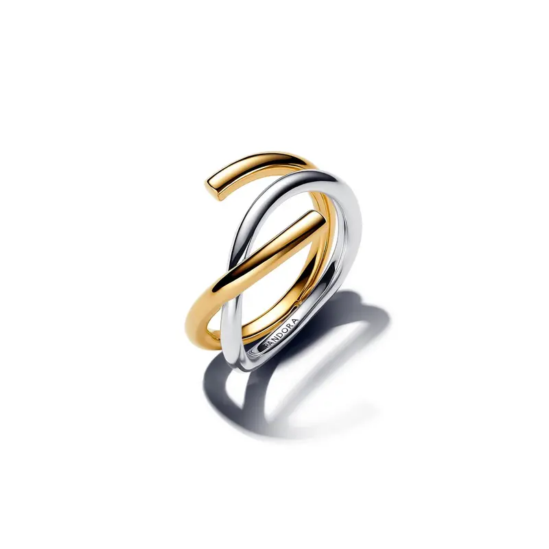 Pandora Organisch Gevormde Tweekleurige Dubbele Ring bicolor zilver en goudverguld 163889C00