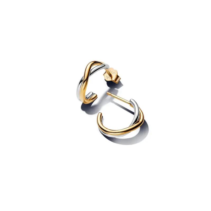 Pandora Organisch Gevormde Tweekleurige Open Oorbellen bicolor zilver en goudverguld 263880C00