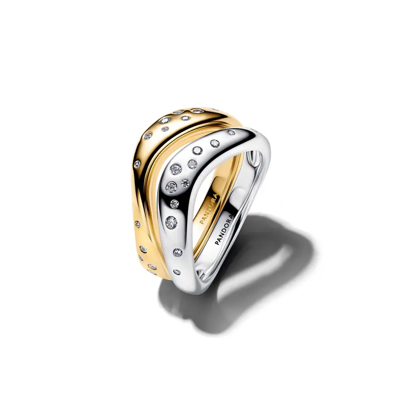 Pandora Organisch Gevormde Tweekleurige Stapelringen bicolor zilver en goudverguld 164674C01