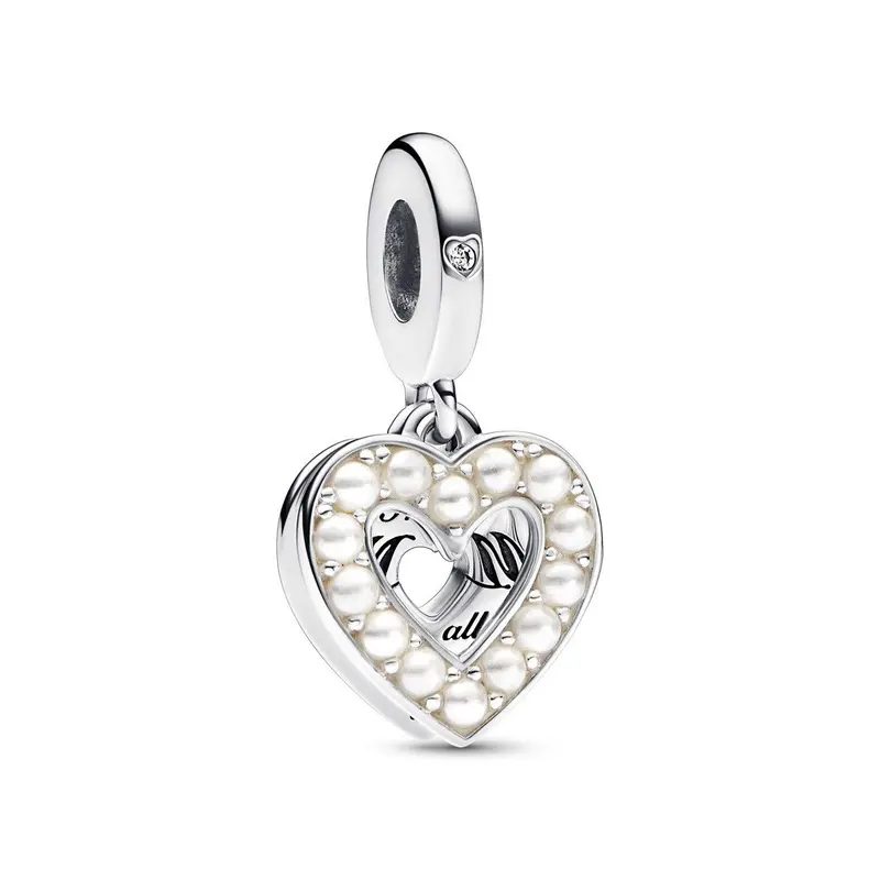 Pandora Parelmoer Wit Hart Dubbele Hangende Bedel zilver 792649C01