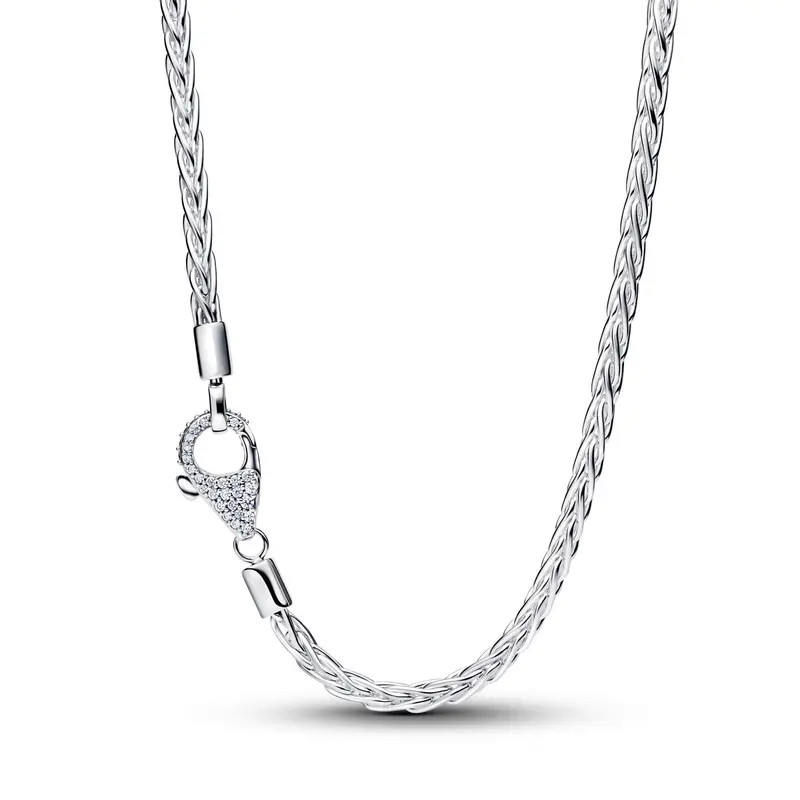 Pandora Pavé Sluiting Foxtail Halsketting met Bedel zilver 394463C01