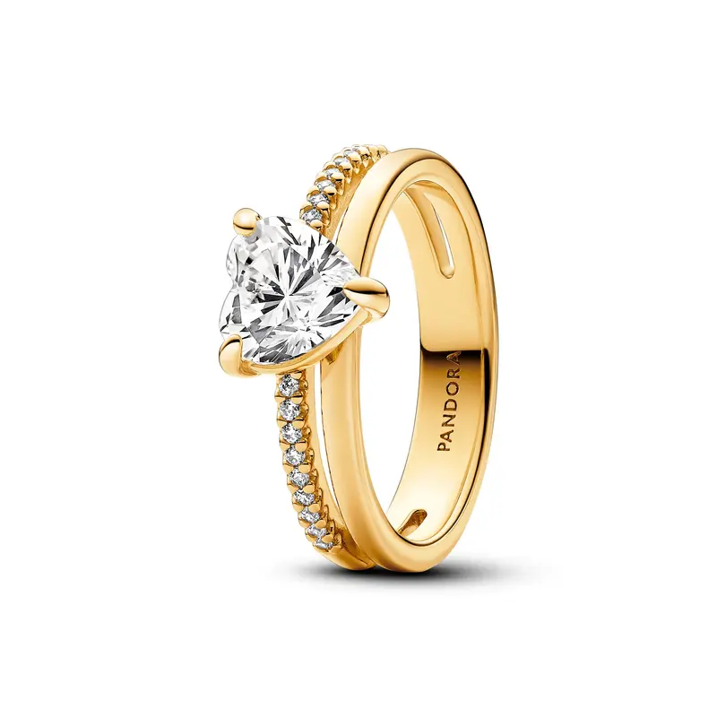 Pandora Ring met dubbele band en hart goudverguld 163100C01