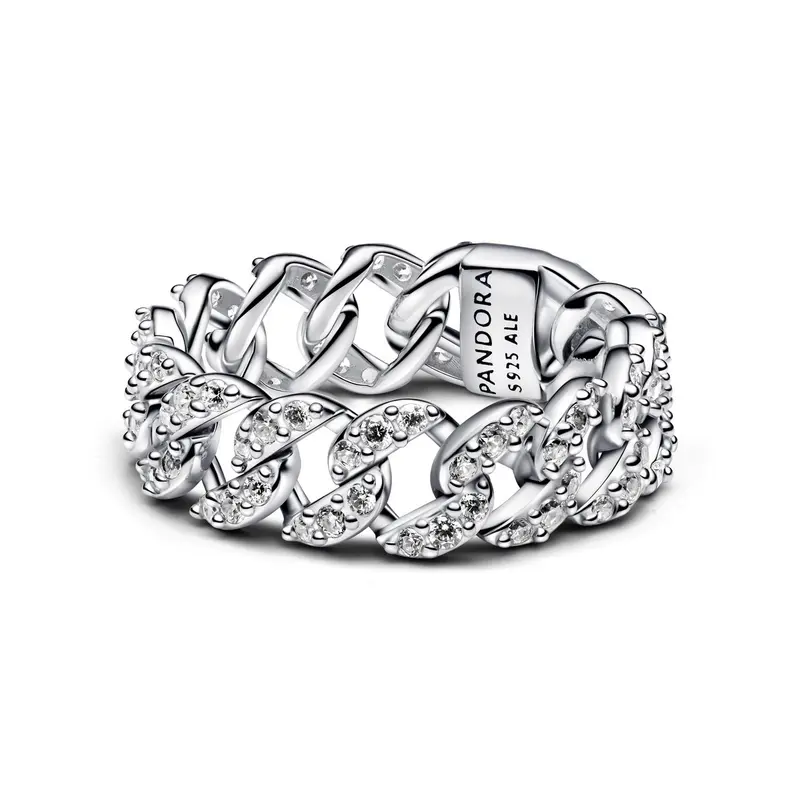 Pandora Ring met pavé en Cubaanse schakel zilver 193557C01