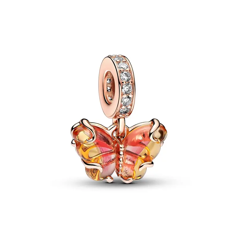 Pandora Roze en Gele Muranoglazen Vlinder Hangende Bedel roségoudverguld 782698C01