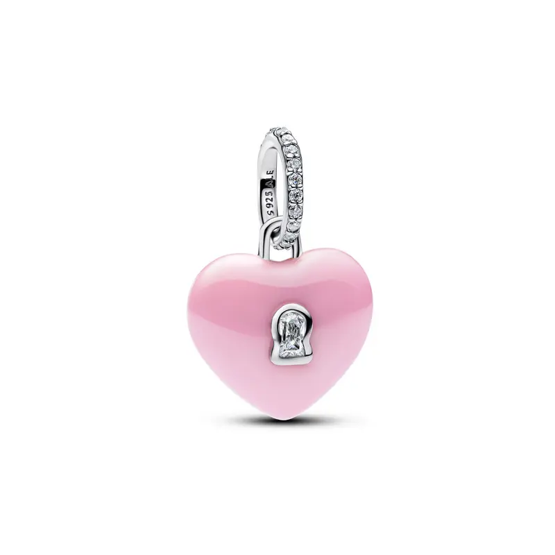Pandora Roze Keramische Hart Hangslot Hangende Bedel zilver 794424C01