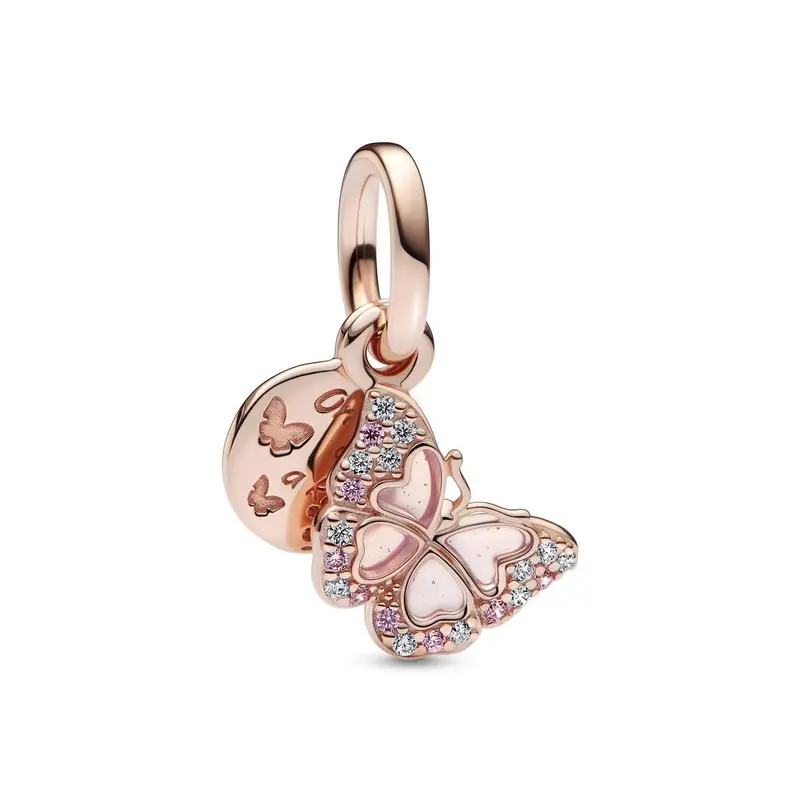 Pandora Roze vlinder en citaat dubbele hangende bedel roségoudverguld 782555C01