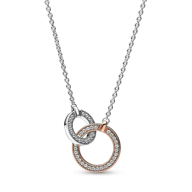 Pandora Signature tweekleurige ketting verstrengelde cirkels bicolor zilver en roségoudverguld 382778C01