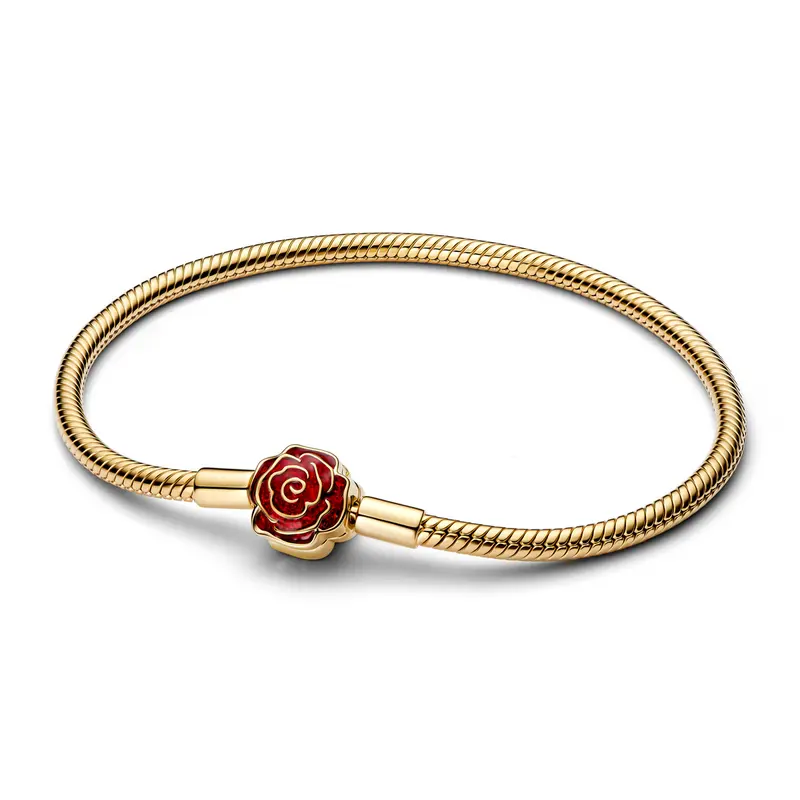 Pandora Slangenschakelarmband Disney Belle en het Beest betoverde roos goudverguld 564019C01