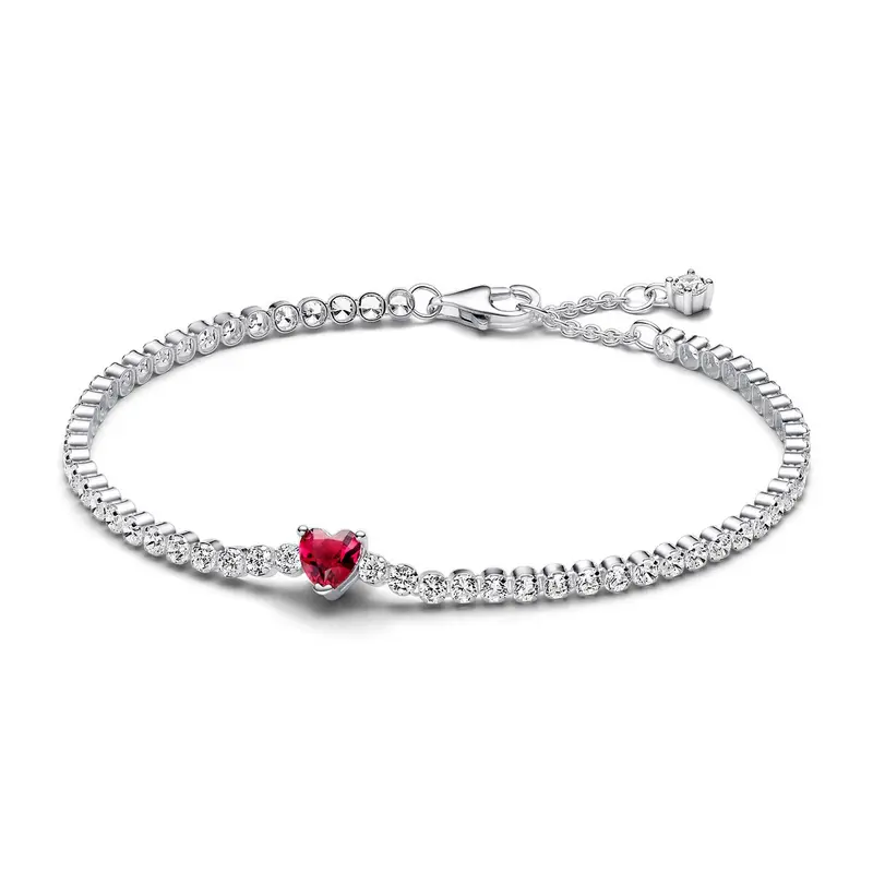 Pandora Sprankelend Rood Hart Tennisarmband zilver 590041C02