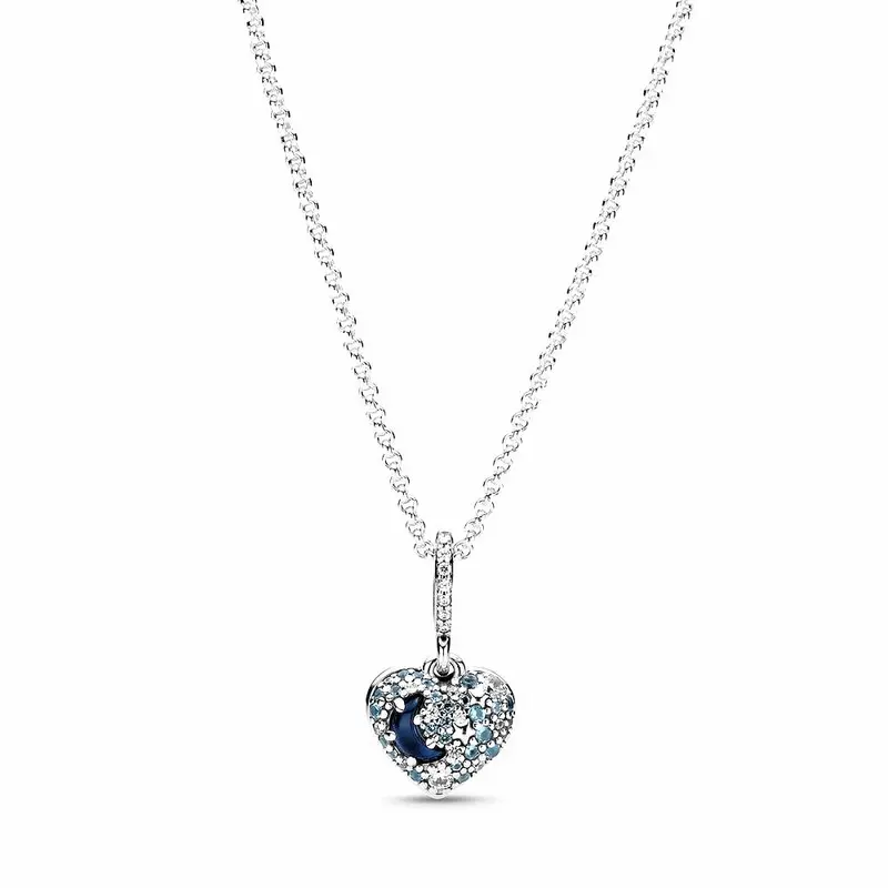 Pandora Sprankelende Blauwe Maan & Sterren Hartketting zilver 399232C01