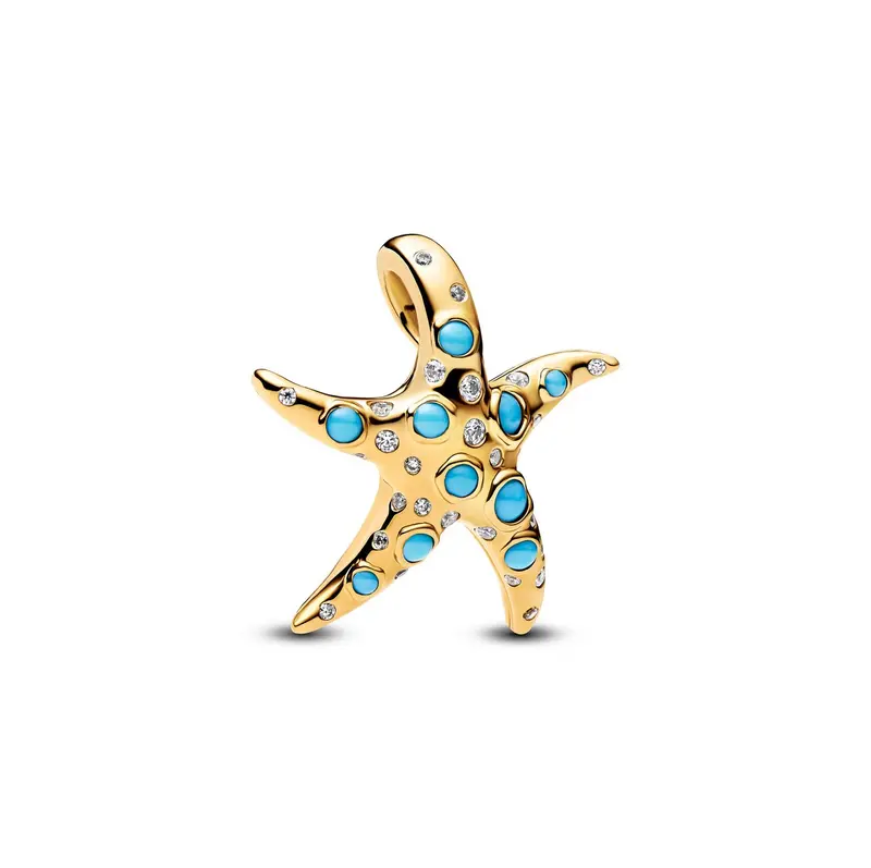 Pandora Sprankelende Blauwe Zeester Hangende Bedel goudverguld 763818C01