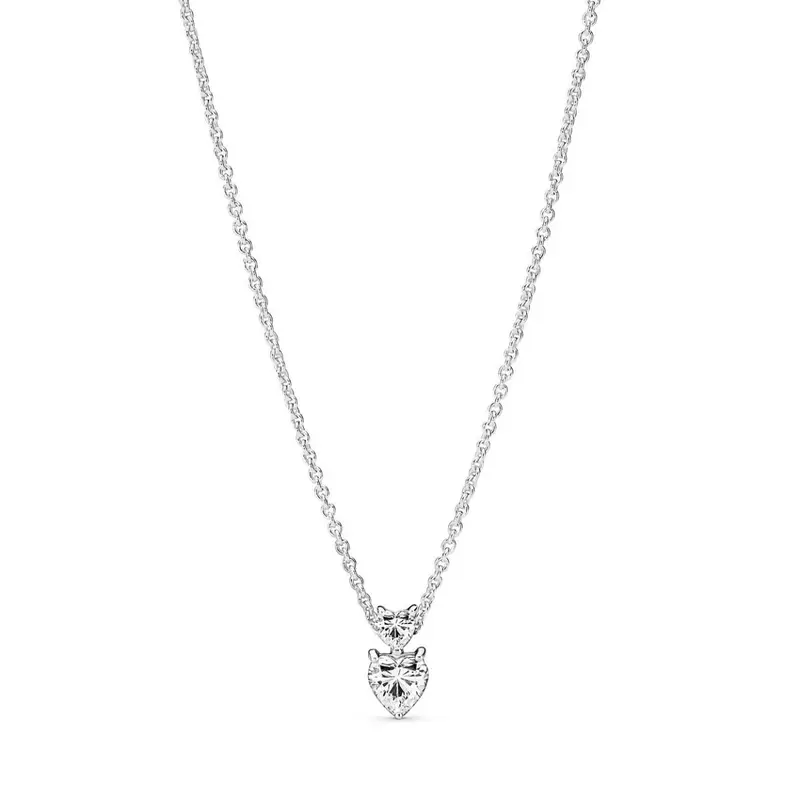 Pandora Sprankelende Dubbel Hart Ketting met Hanger zilver 391229C01