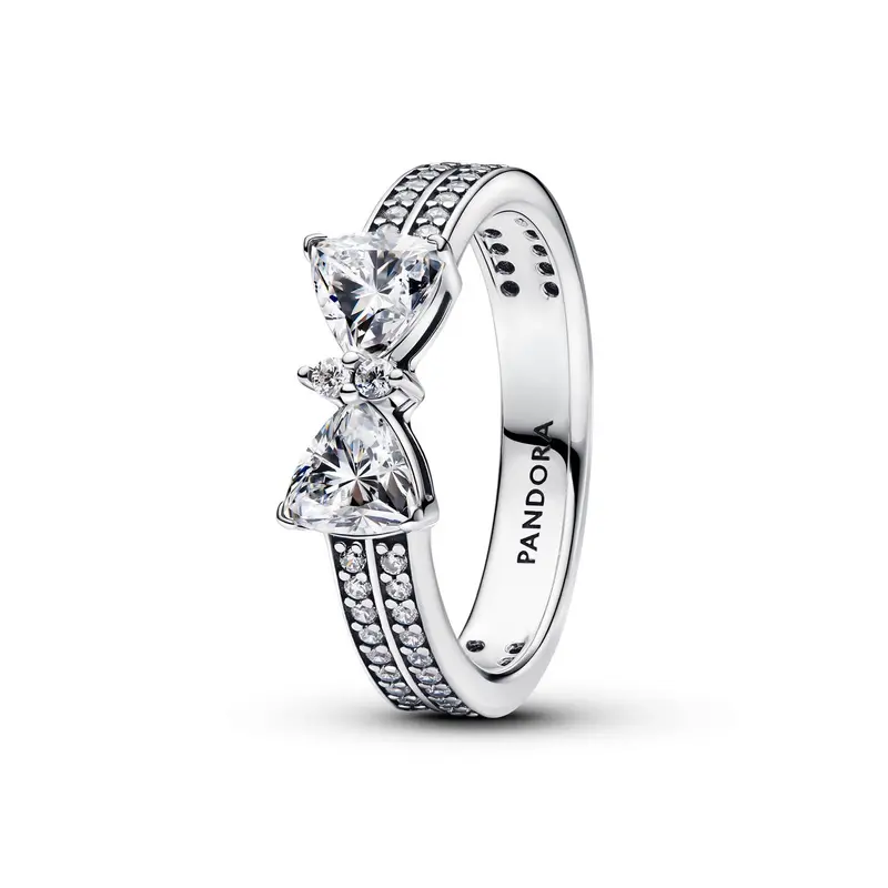 Pandora Sprankelende ring met strik en dubbele band zilver 193552C01
