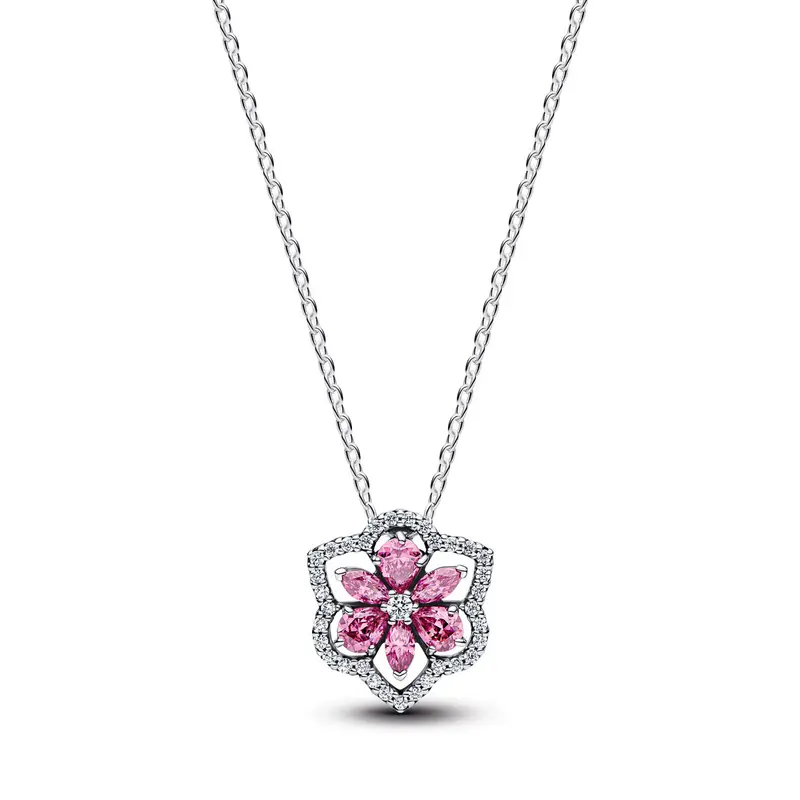 Pandora Sprankelende Roze Herbarium Bloem Ketting met Hanger zilver 394576C01