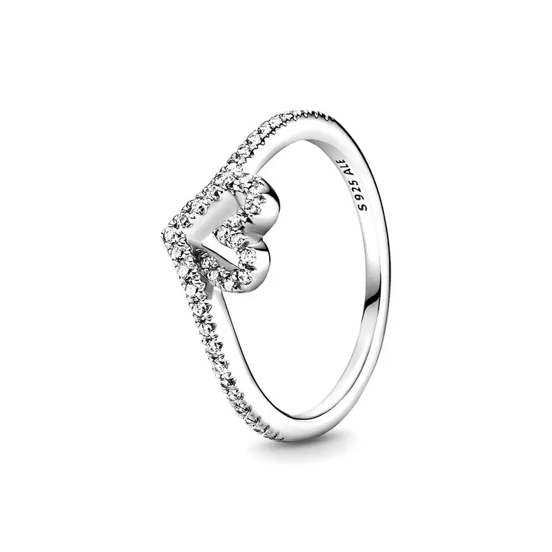 Pandora Sprankelende Wishbone Heart Ring zilver 199302C01