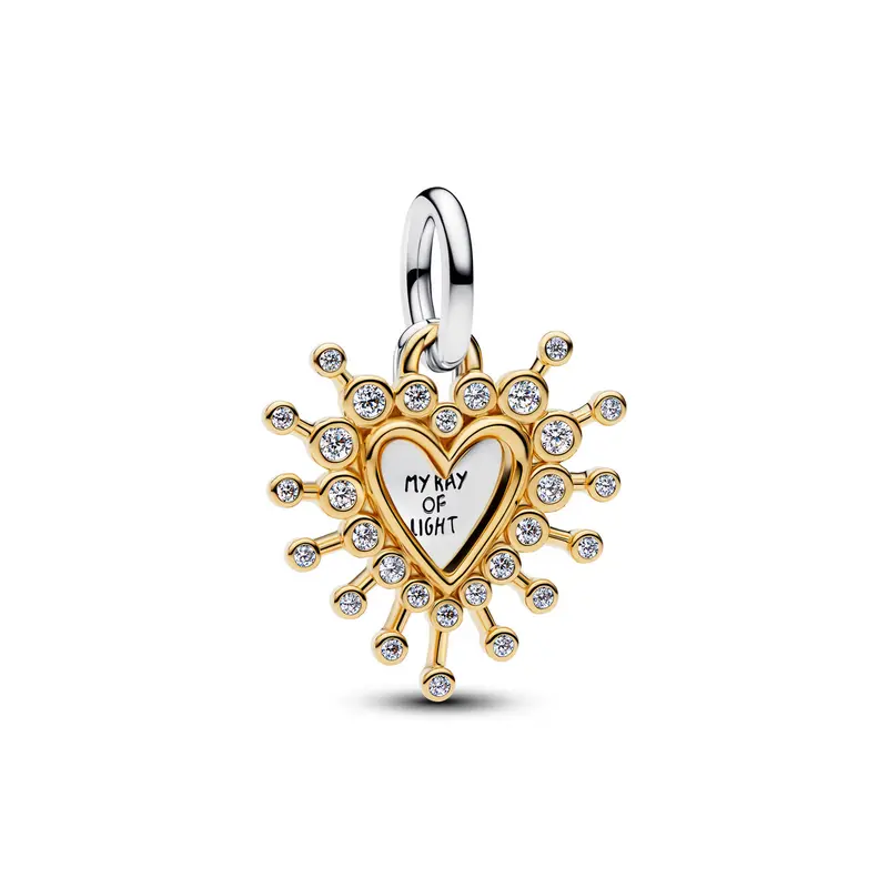 Pandora Stralend hart dubbele hangende bedel bicolor zilver en goudverguld 764141C01