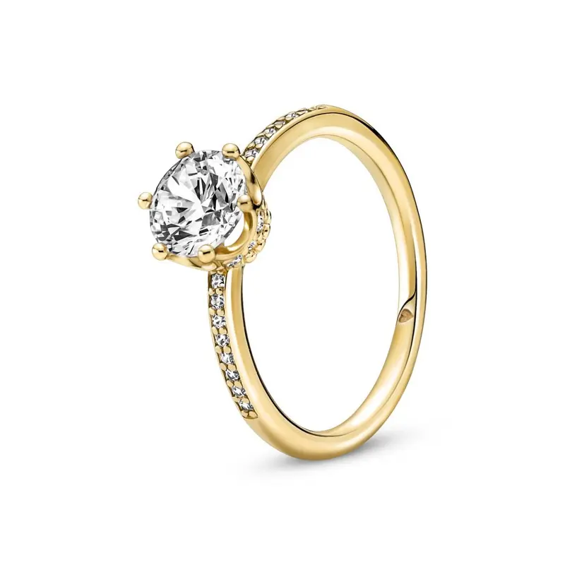 Pandora Transparante Sprankelende Kroon Solitaire Ring goudverguld 168289C01