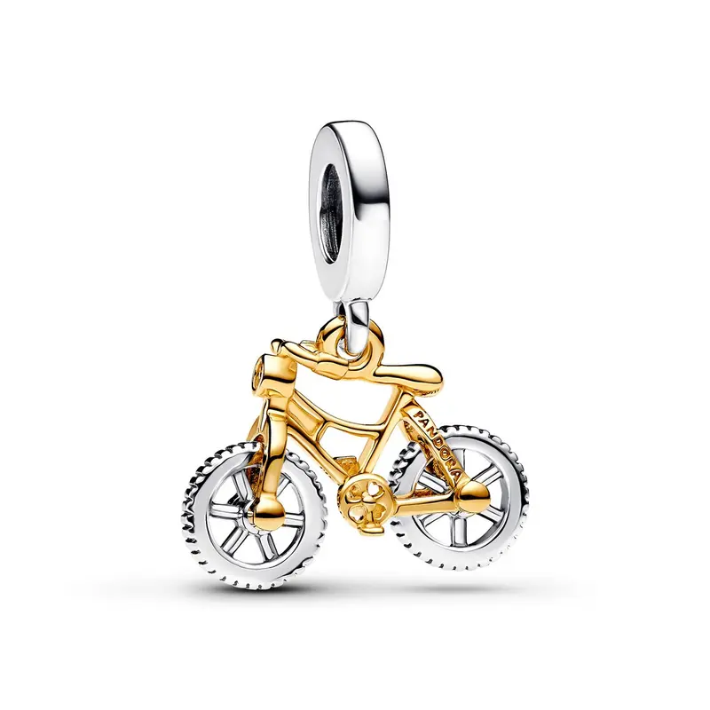 Pandora Tweekleurige Fiets Hangende Bedel met Draaiende Wielen bicolor zilver en goudverguld 763354C01