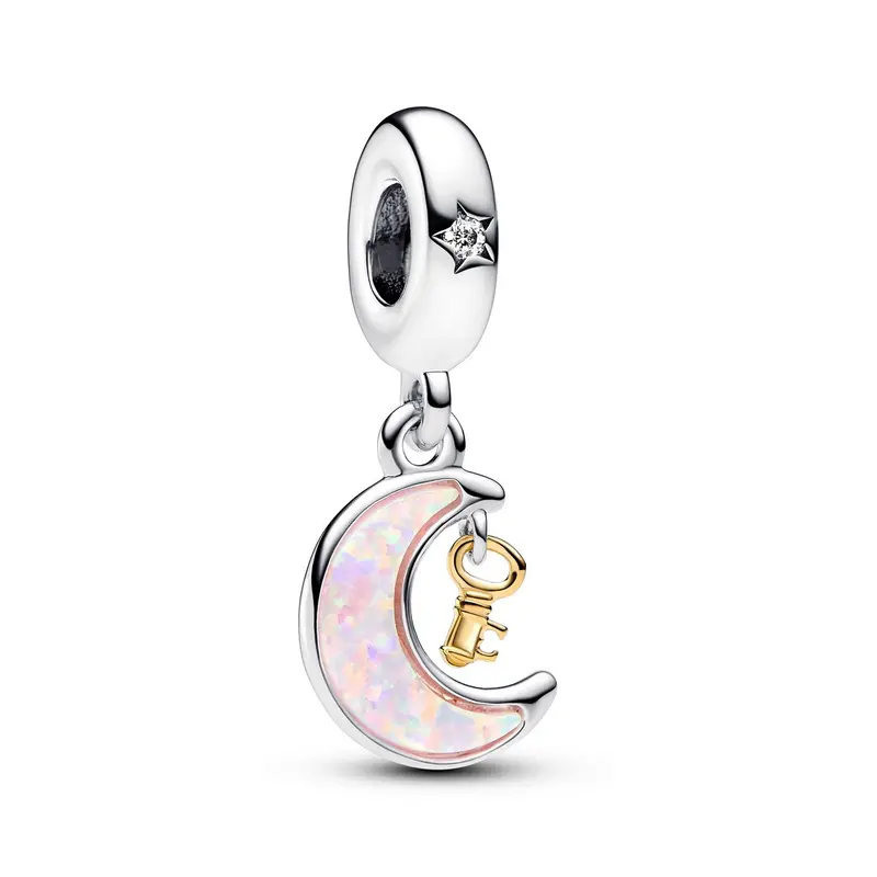 Pandora Tweekleurige Sleutel en Maan Hangende Bedel bicolor zilver en goudverguld 762985C01
