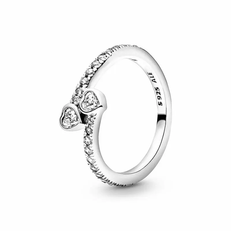 Pandora Two Sparkling Hearts Ring zilver 191023CZ