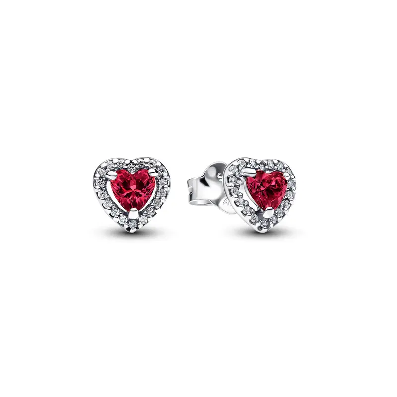 Pandora Verhoogd Rood Hart Oorbellen zilver 298427C04