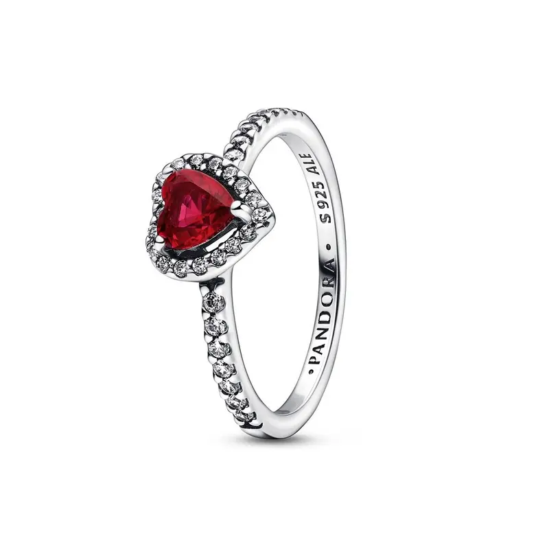Pandora Verhoogd Rood Hart Ring zilver 198421C02