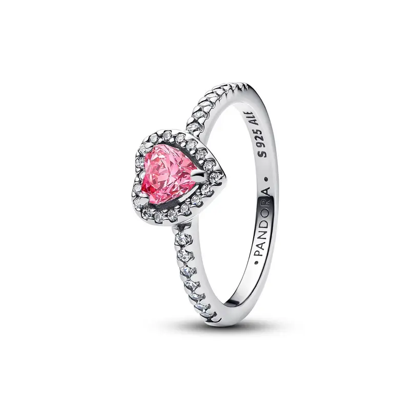 Pandora Verhoogd roze hartring zilver 198421C03