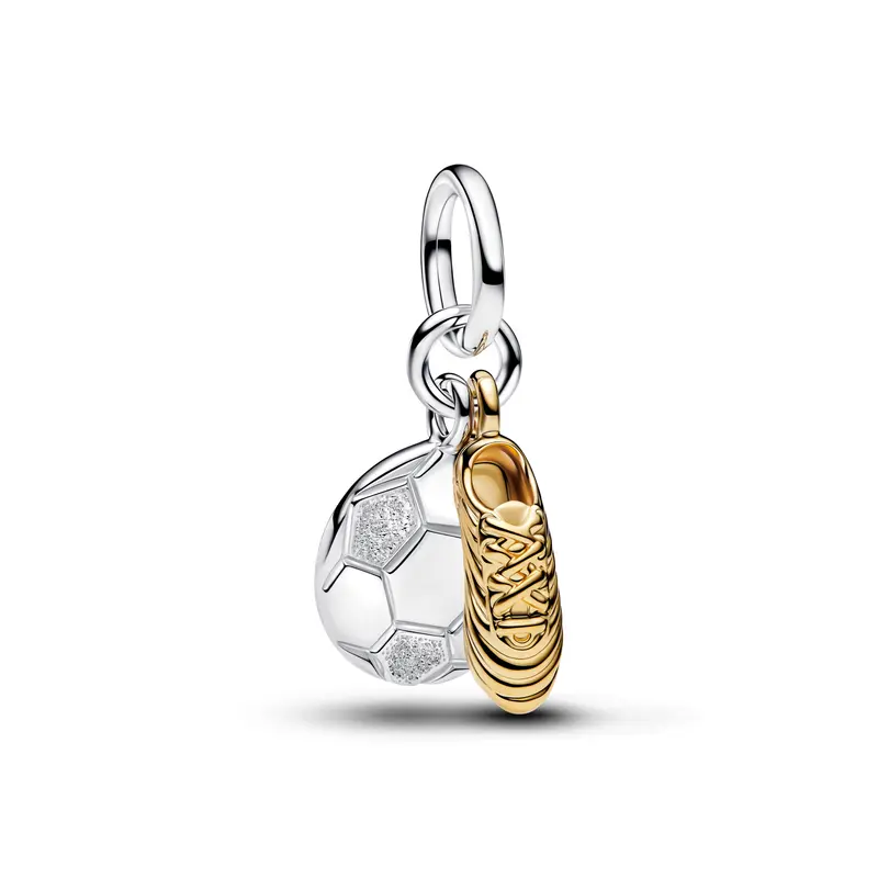 Pandora Voetbalschoen Dubbele Hangende Bedel bicolor zilver en goudverguld 764712C00