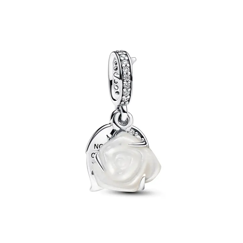 Pandora Witte roos in bloei dubbele hangende bedel zilver 793200C01