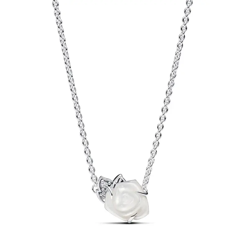Pandora Witte roos in bloei halsketting zilver 393206C01
