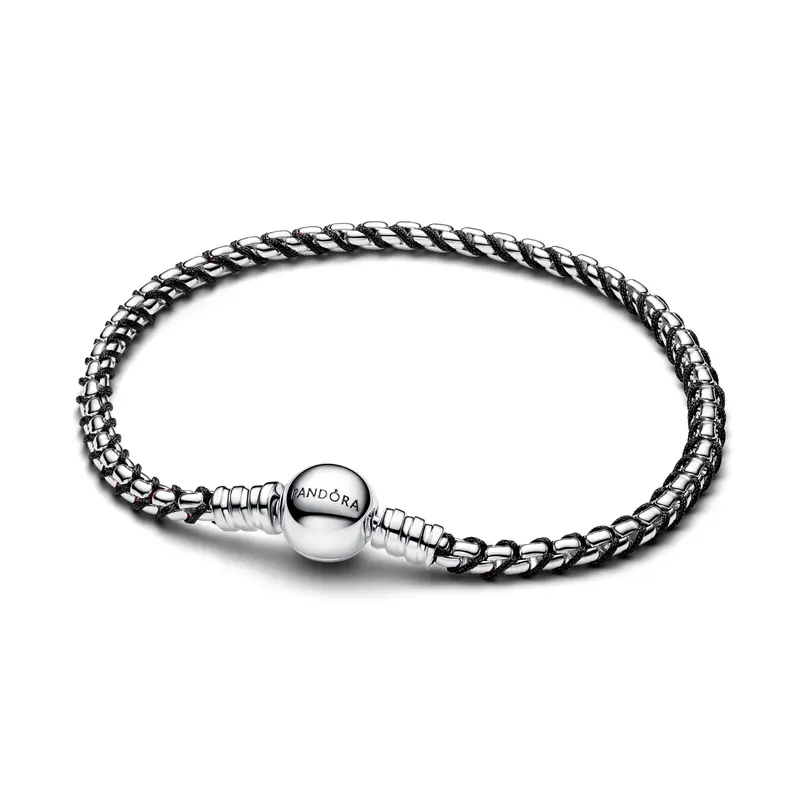 Pandora Zwart Koord Box Chain Armband zilver 593816C02