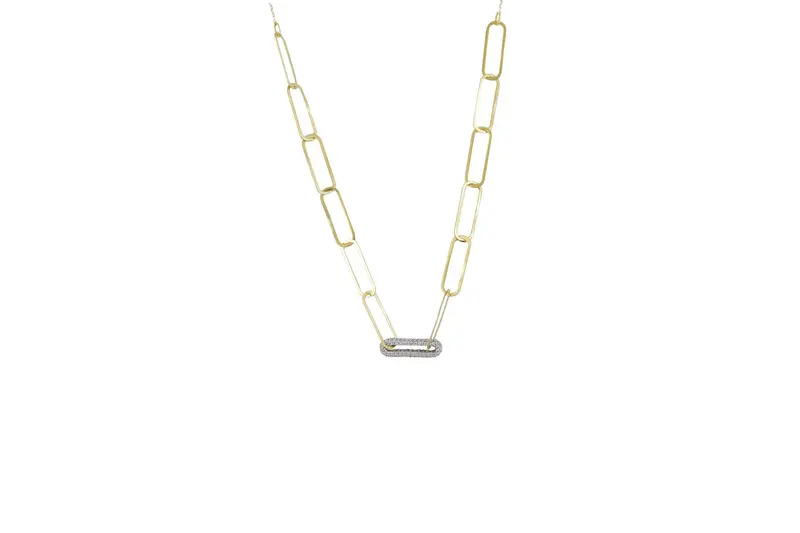 Paperclip Schakelketting Met Stenen 14K Goud BeMy