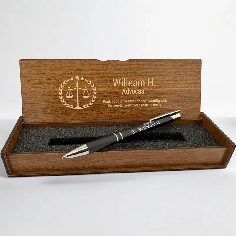 Personalisierte Luxe Pen voor Advocaten met Gegraveerde Houten Doos