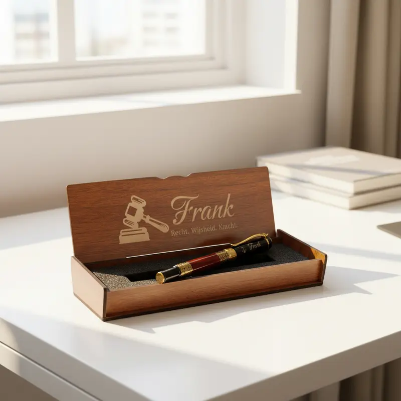 Persoonlijk Gegraveerde Roller Pen in Houten Doos - Advocaten Cadeau