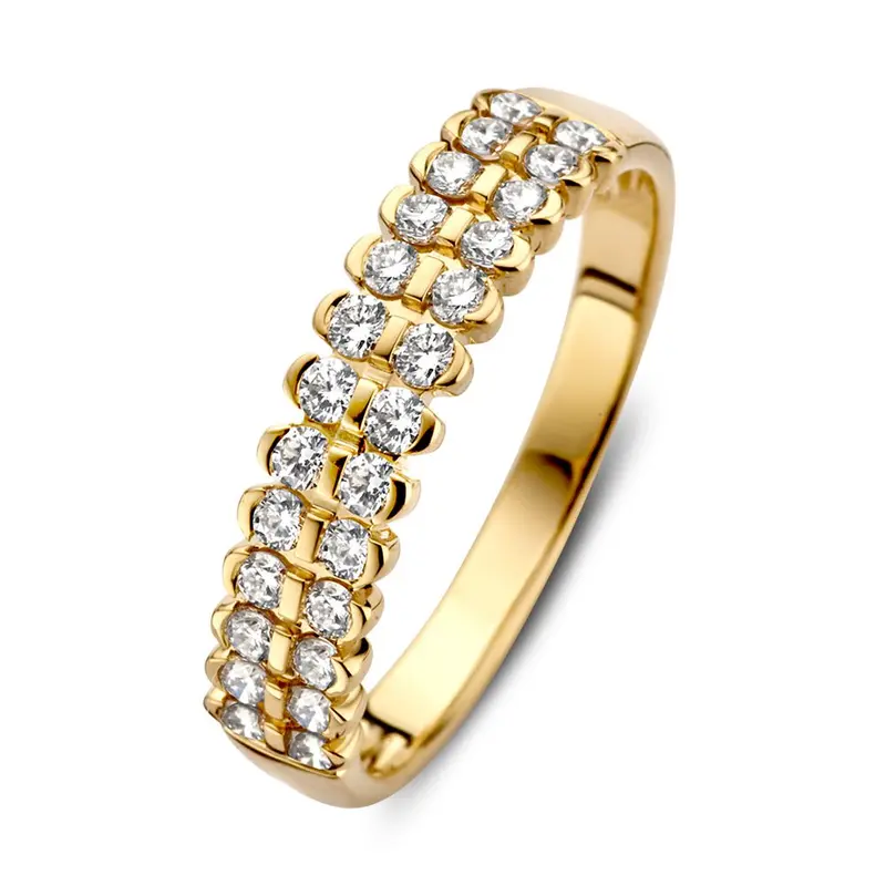 Prachtige Geelgouden Ring met Diamant in Bijzondere Zetting – 14 Karaat Goud 0.49 crt.