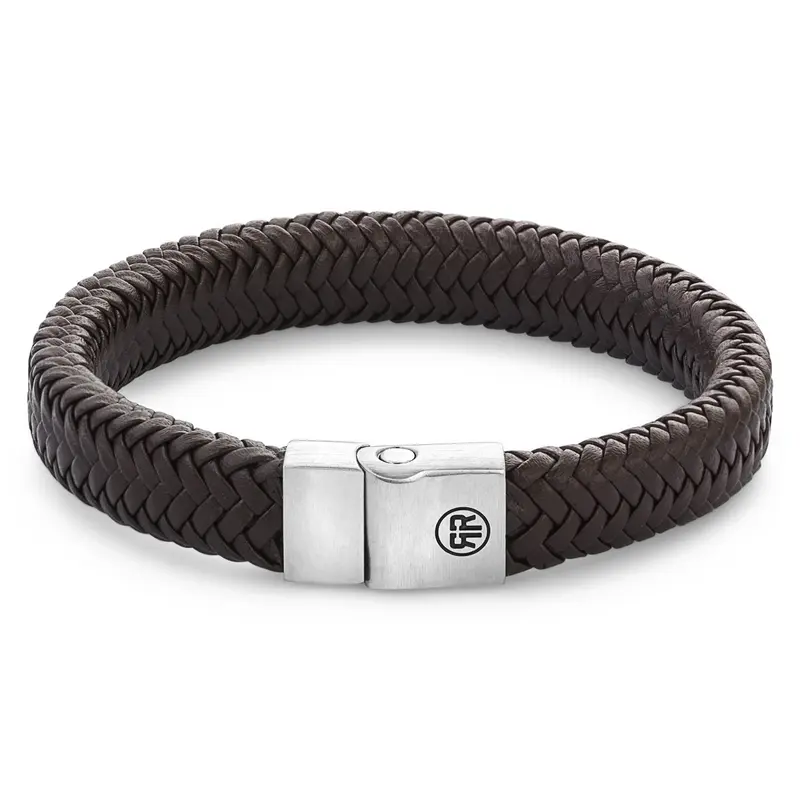 Rebel & Rose Full Metal Leather 12mm Armband RR-M0022-S – Geen Steen