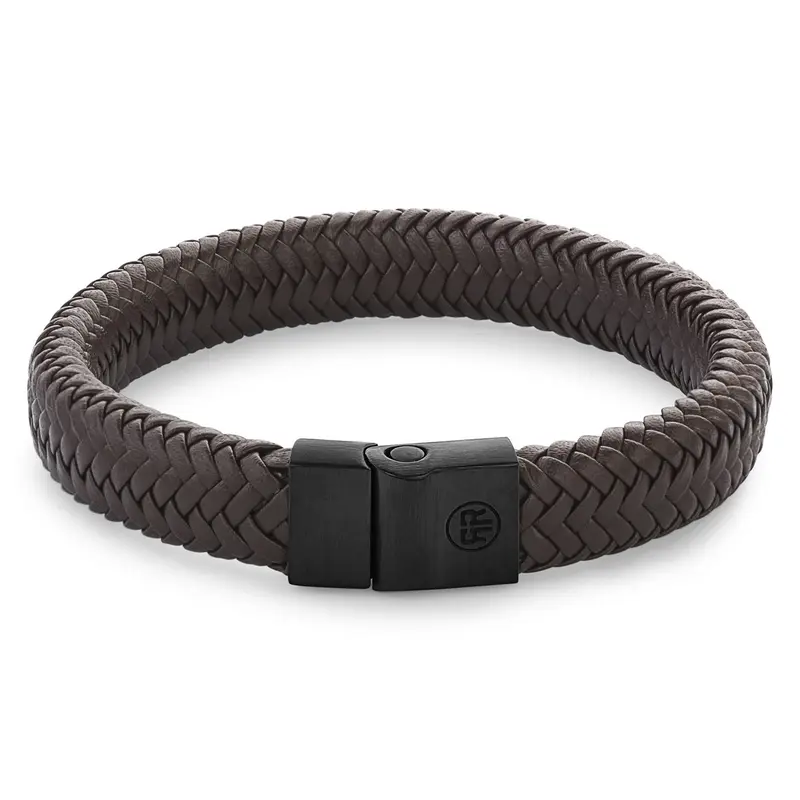 Rebel & Rose Full Metal Leather 12mm Armband RR-M0023-B – Geen Steen