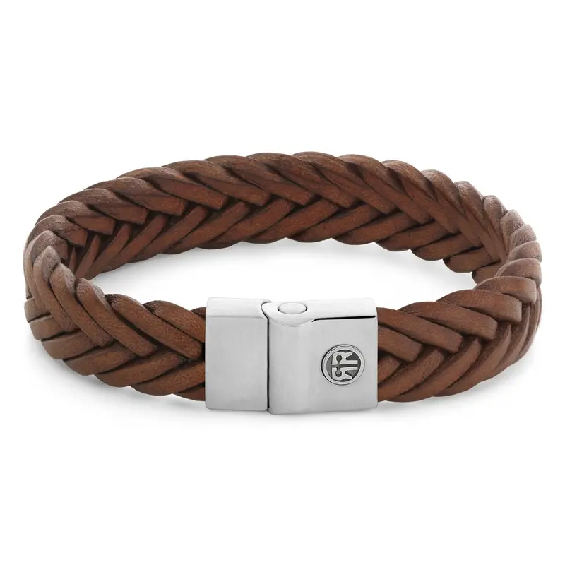 Rebel & Rose Full Metal Leather 12mm Armband RR-M0053-S – Geen Steen
