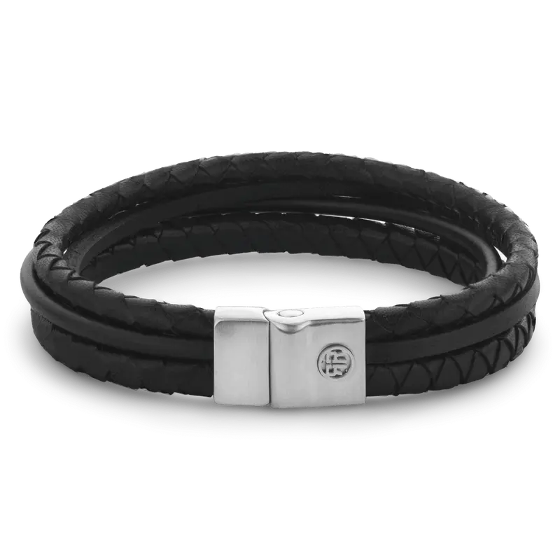 Rebel & Rose Full Metal Leather 12mm Armband RR-M0054-S – Geen Steen