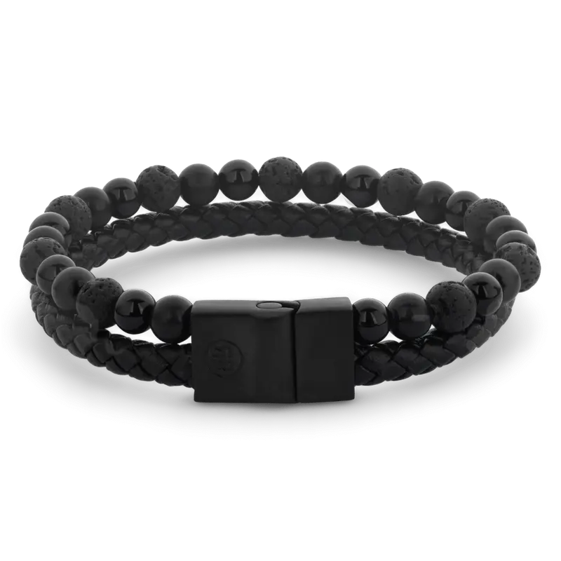 Rebel & Rose Full Metal Leather 12mm Armband RR-M0057-B – Geen Steen