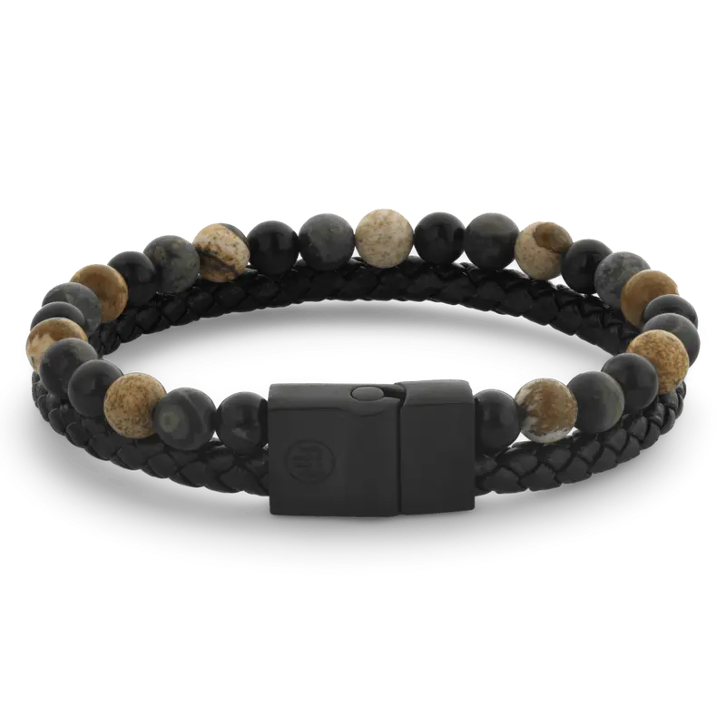 Rebel & Rose Full Metal Leather 12mm Armband RR-M0059-B – Geen Steen