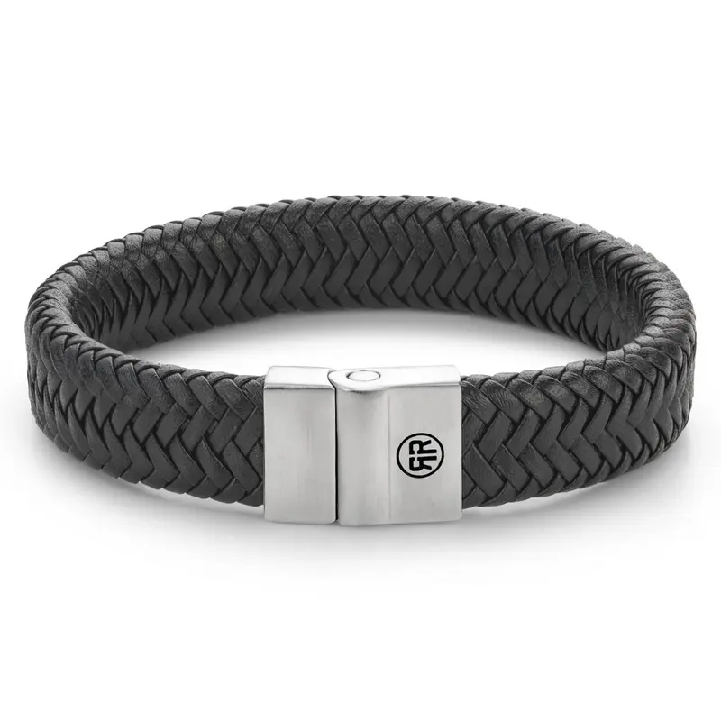 Rebel & Rose Full Metal Leather 15mm Armband RR-M0032-S – Geen Steen