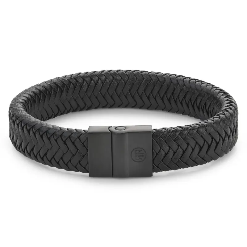 Rebel & Rose Full Metal Leather 15mm Armband RR-M0033-B – Geen Steen